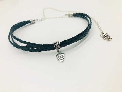 Wicca Skull Faux Suede triple Choker
