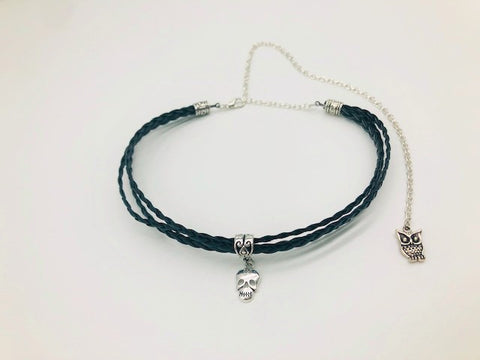 Wicca Skull Faux Suede triple Choker