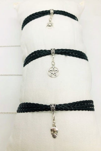 Wicca Spider Faux Leather triple Choker