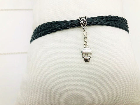 Wicca Skull Faux Suede triple Choker