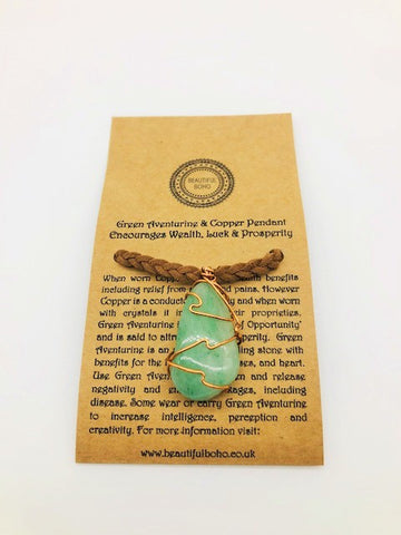 Copper Wrapped Green Aventurine Holistic Healing Pendant