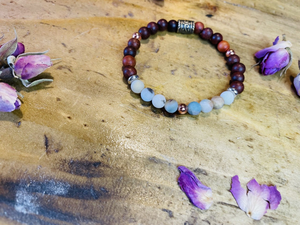 Sacred Wood, Copper & Amazonite Crystal Bracelet