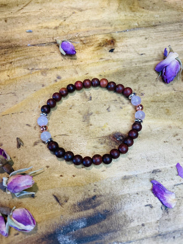 Sacred Wood, Copper & Rose Quartz Crystal Bracelet