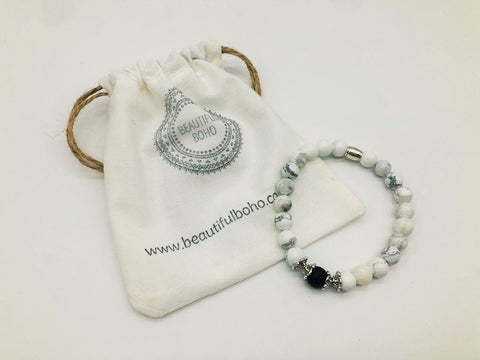 Howlite Calming & Balancing Large Bead Simply crystal Aroma Holistic Healing Bracelet