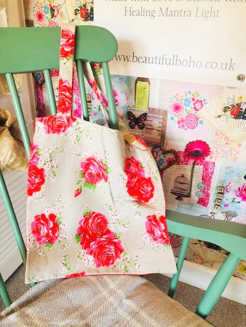 Hand Made Rose reclaimed material Tote Bag