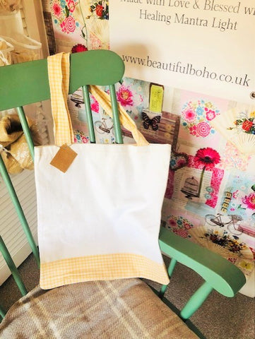 Hand Made Yellow gingham reclaimed material Tote Bag