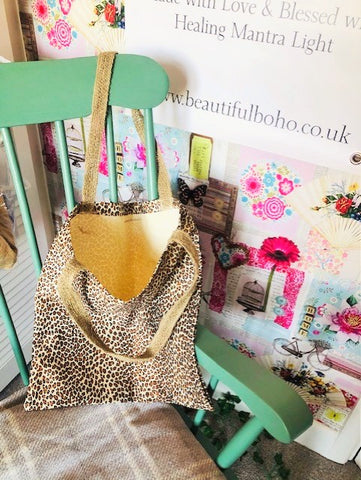 Hand Made leopard reclaimed material Tote Bag