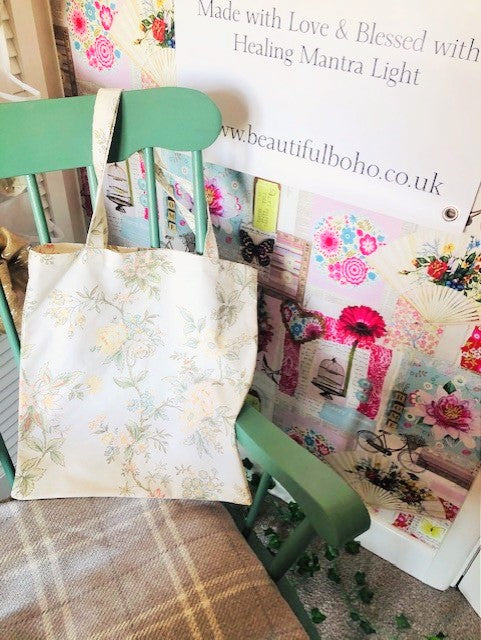 Hand Made vintage flower reclaimed material Tote Bag
