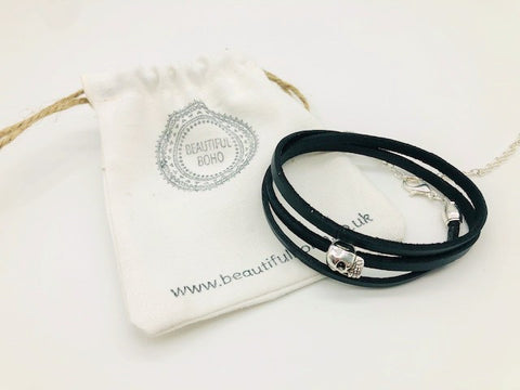 Gentleman's Real Leather Skull Wrap Bracelet or necklace