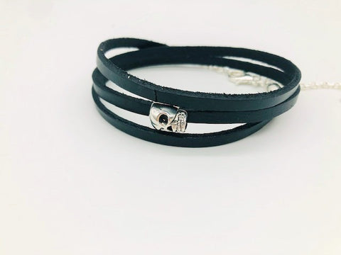 Gentleman's Real Leather Skull Wrap Bracelet or necklace