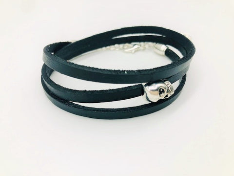 Gentleman's Real Leather Skull Wrap Bracelet or necklace