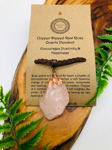 Copper Dipped Raw Rose Quartz Pendant