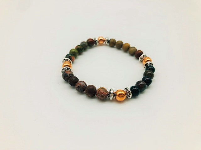 Physical & Emotional Wellness Bracelet With Copper, Unakite, Leopard Jasper, Smoky Quartz and Picasso Jasper